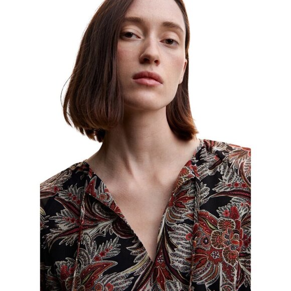 Mango Floral Chiffon Dress black red print US size 12 - Picture 3 of 15